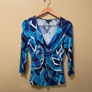 Women’s Large Cable & Gauge Blue Geometric Diamond Knot Front Top
